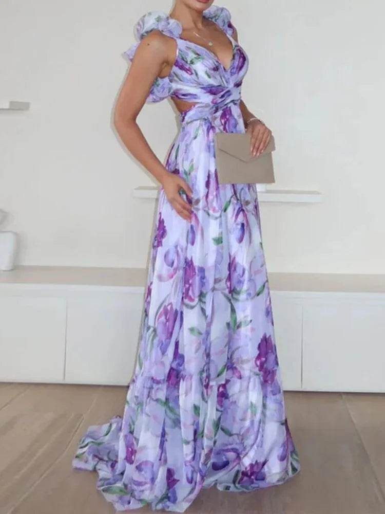 MAFIRRY Women’s V-Neck Hollow Out Maxi Dress - Elegant Summer Style - Buy Center US