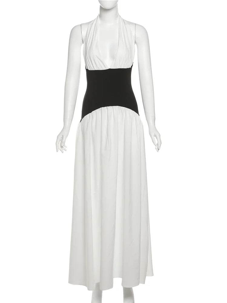 Weird Puss Elegant Backless Dress - Summer V-Neck Patchwork Style - Buy Center US
