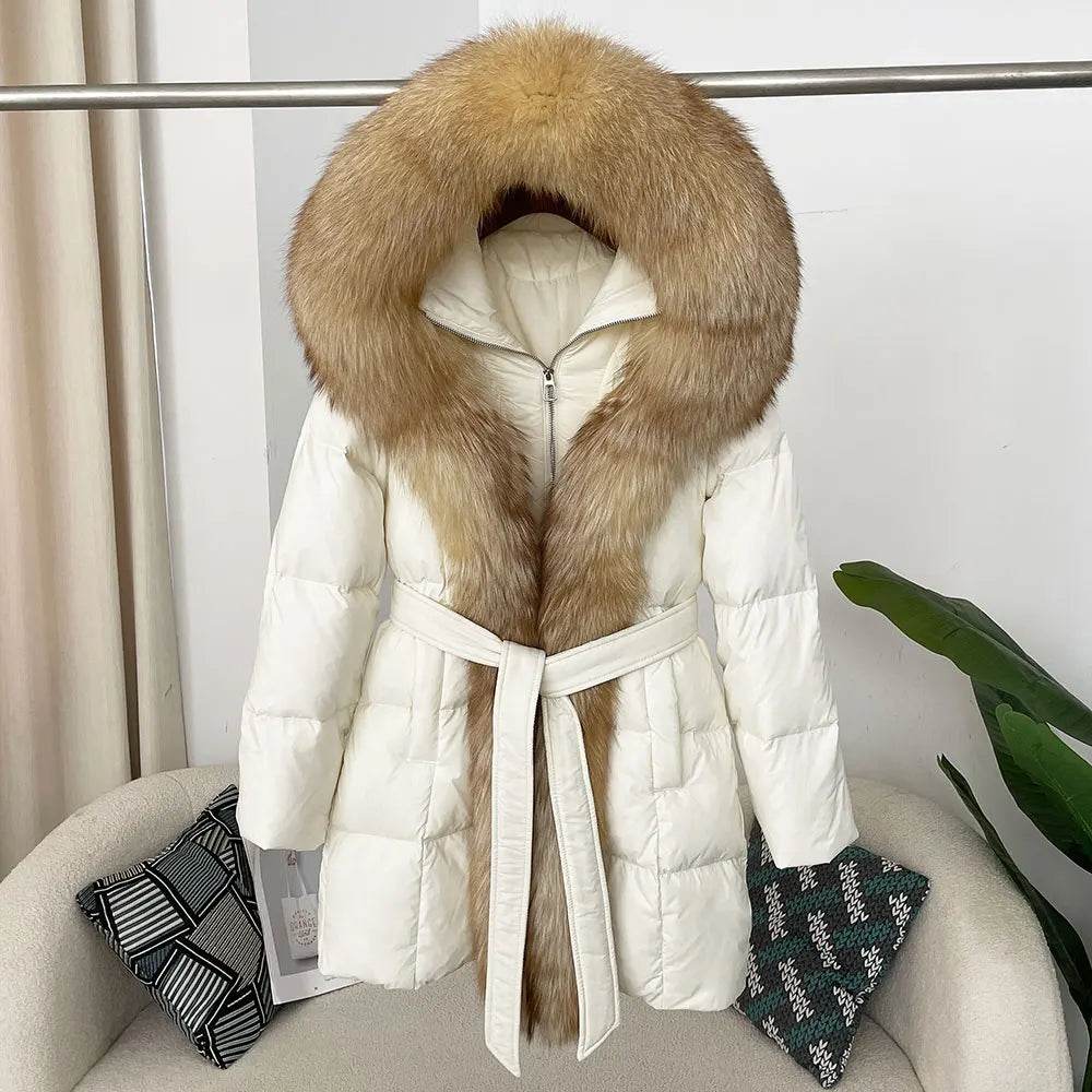 Women's Thick Warm Duck Down Coat - Hooded with Real Fox Fur - Buy Center US