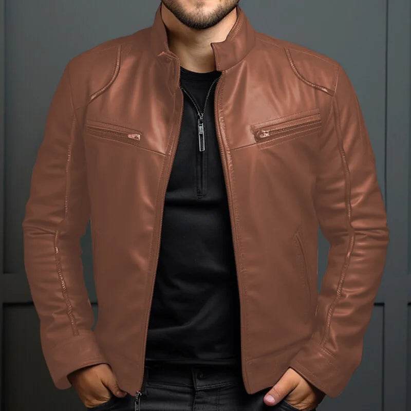 Donsignet Men's Biker Leather Jacket - Casual Stand-up Collar Design - Buy Center US