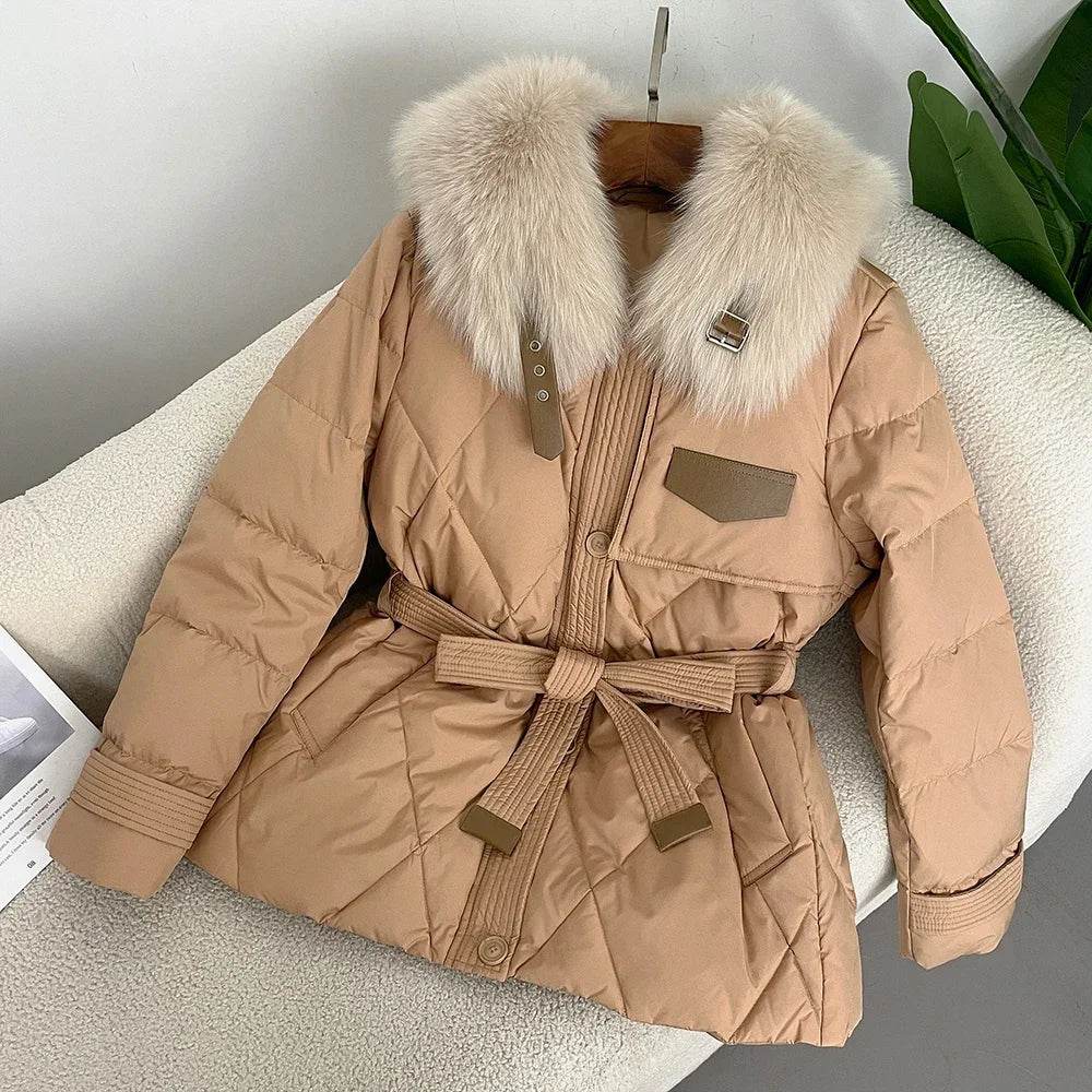 2024 Women’s Thick Down Jacket - Real Fur Collar for Warmth - Buy Center US