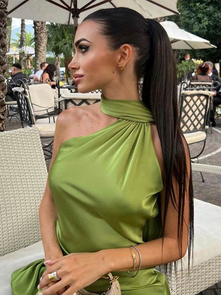 HTTEM Elegant Off Shoulder Halter Dress - Summer Slim Maxi Style - Buy Center US