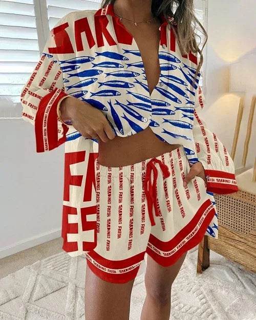 Women's Summer Print 2-Piece Beach Set - Casual Short Sleeve Top - Buy Center US