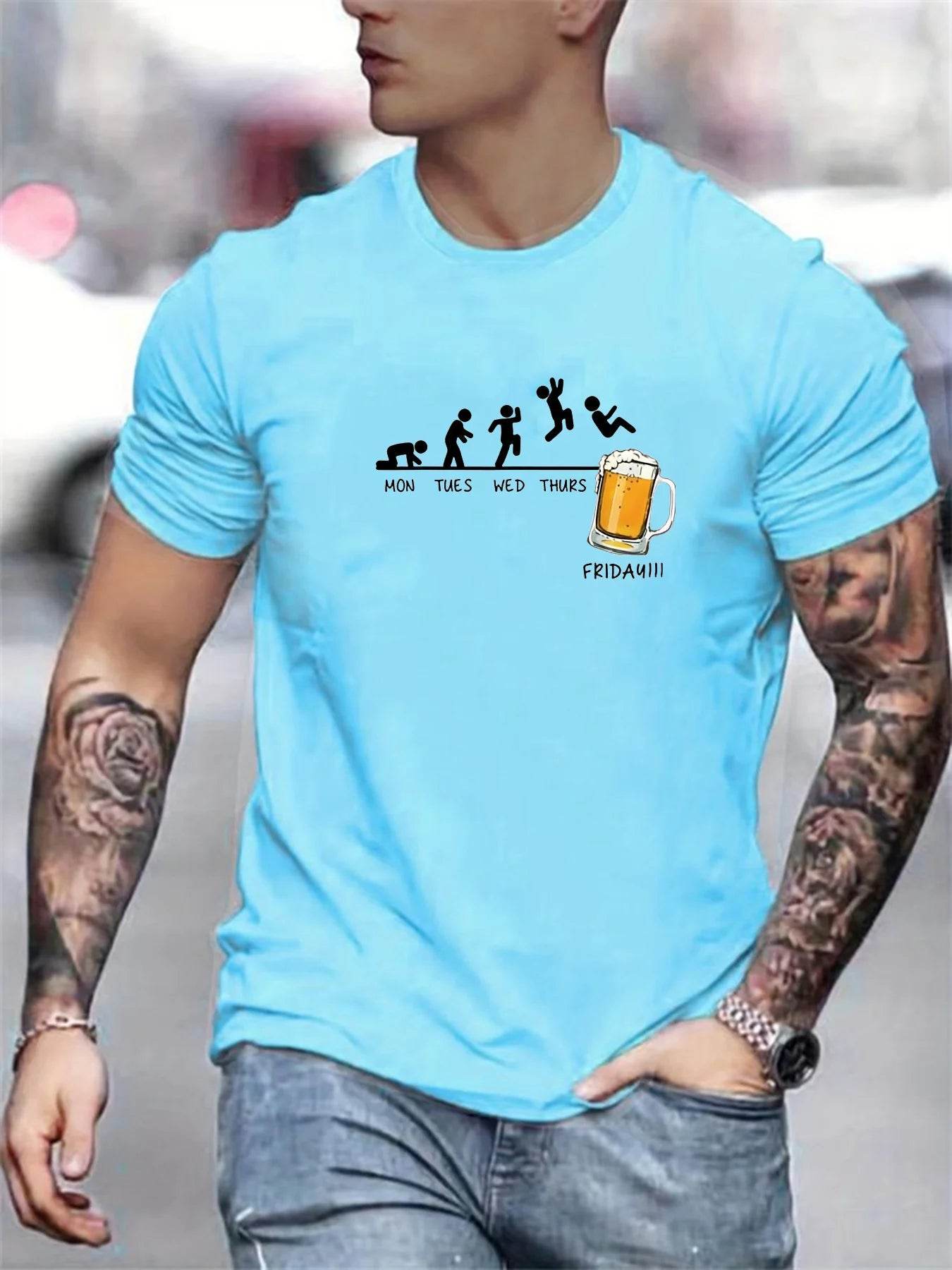 GUILAN Men's Casual Beer Print T-Shirt - 100% Cotton, Short Sleeve - Buy Center US