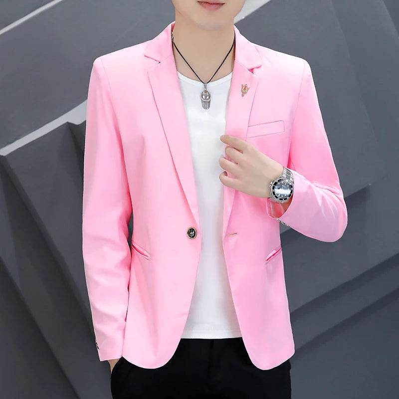 Trendy Men's Korean Slim Fit Pink Suit - Casual Coat for Spring & Autumn - Buy Center US