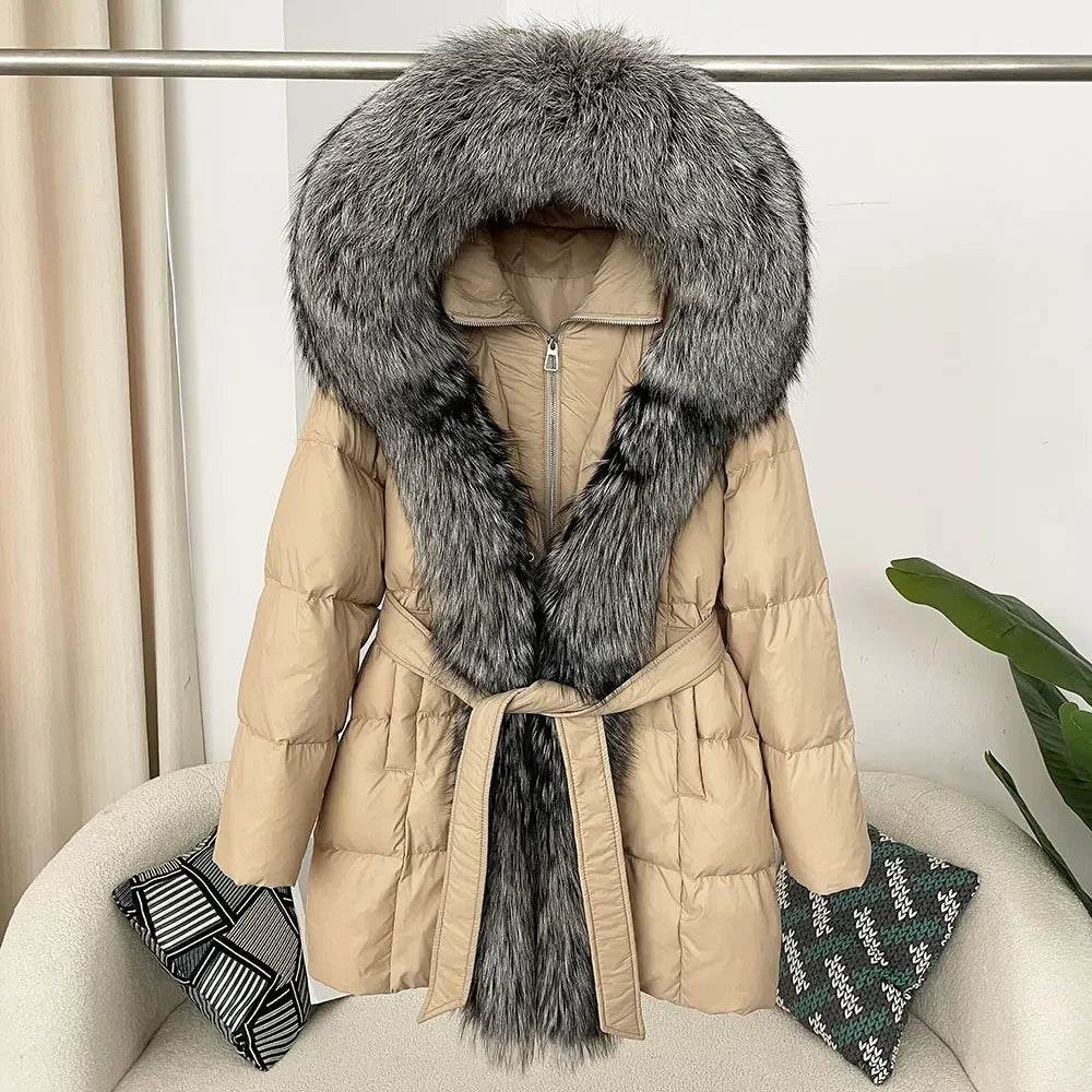 Women's Thick Warm Duck Down Coat - Hooded with Real Fox Fur - Buy Center US