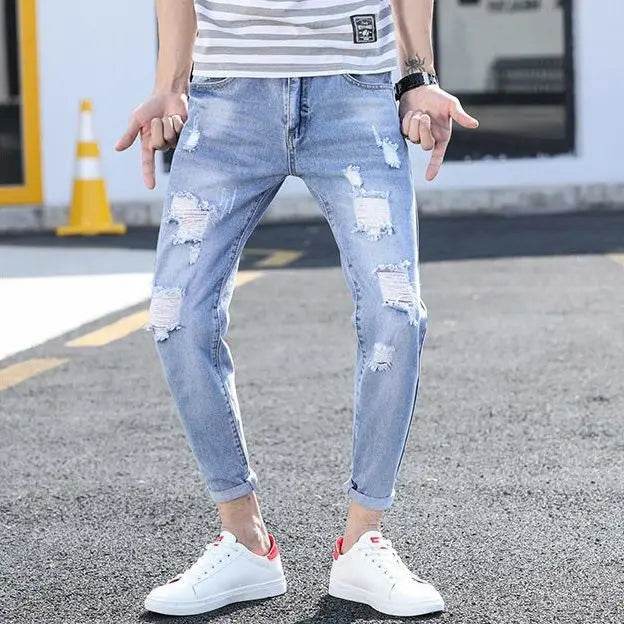 Luxury Casual Slim Fit Jeans for Men - Distressed Cowboy Cargo Pants - Buy Center US