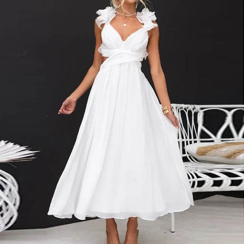 MAFIRRY Women’s V-Neck Hollow Out Maxi Dress - Elegant Summer Style - Buy Center US