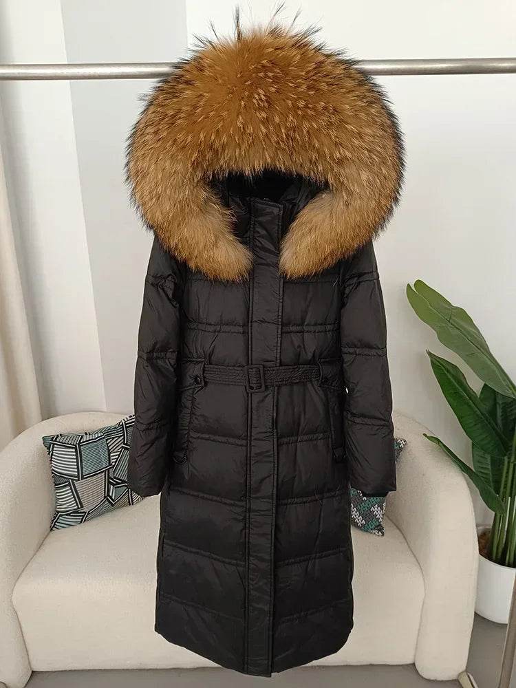 Women's Real Raccoon Fur Jacket - Thick Warm Duck Down Coat - Buy Center US