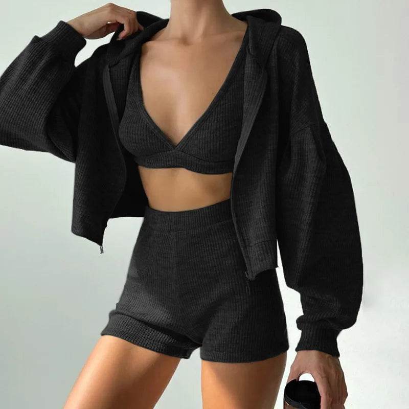 FUXIONGFU Women's 3 Piece Set - Casual Tracksuit Hoodie & Shorts - Buy Center US