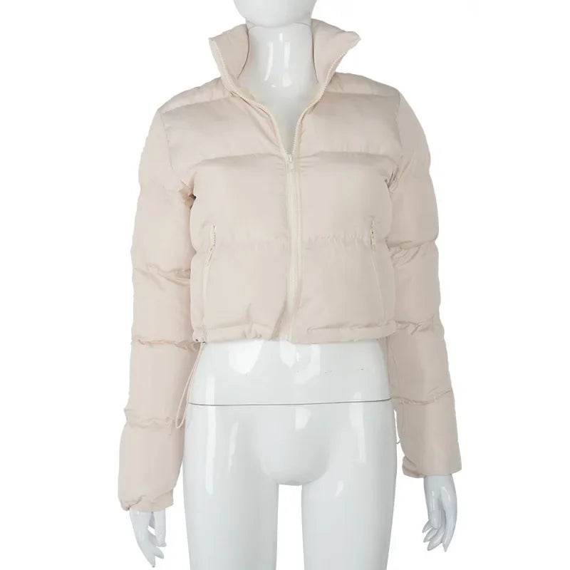 Stylish Solid Color Long Sleeve Cotton Puffer Jacket for Women - Buy Center US