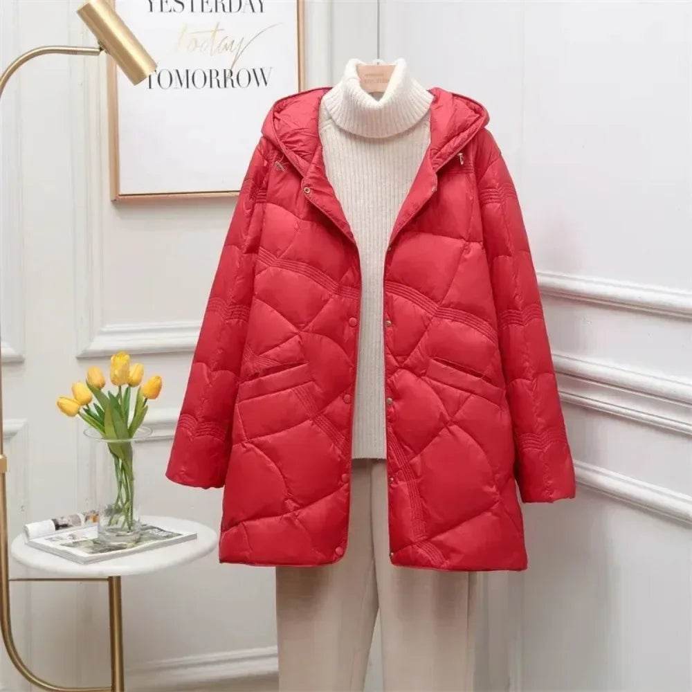 Women's Oversize Puffer Jacket - Casual Mid-length Duck Down Coat - Buy Center US