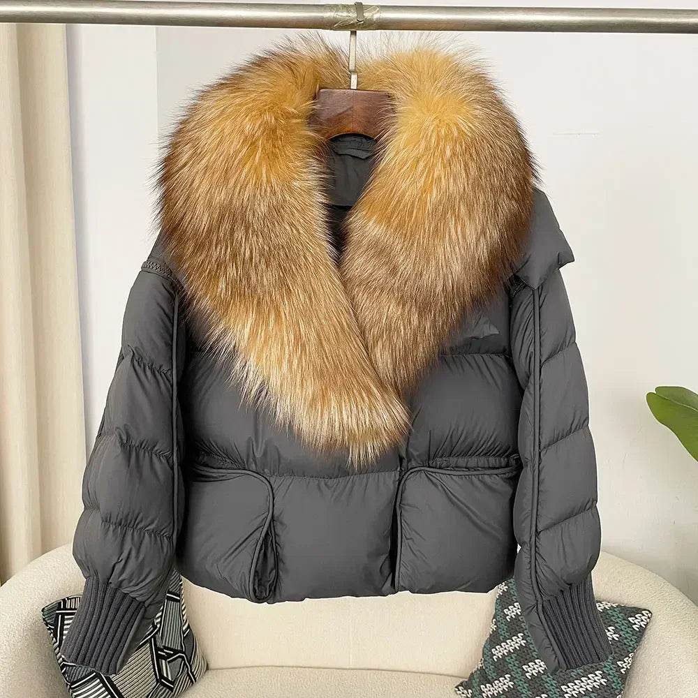 Women's Thick Warm Fox Fur Collar Coat - Casual Duck Down Jacket - Buy Center US