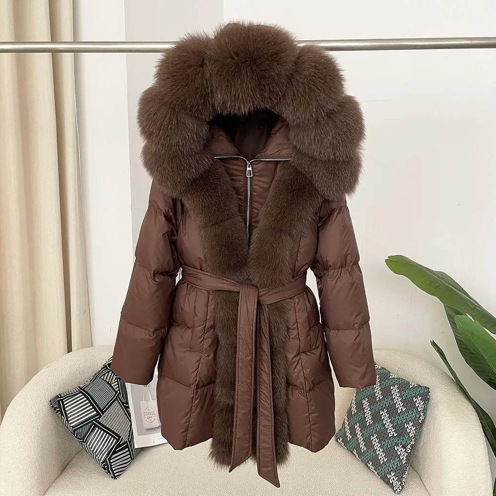 Women's Thick Warm Duck Down Coat - Hooded with Real Fox Fur - Buy Center US