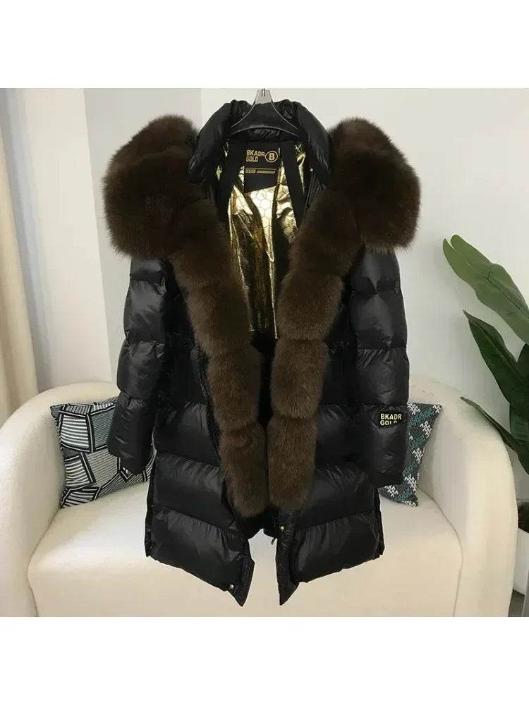 2023 Women’s Thick Winter Jacket - Real Fox Fur Collar, Hooded Design - Buy Center US