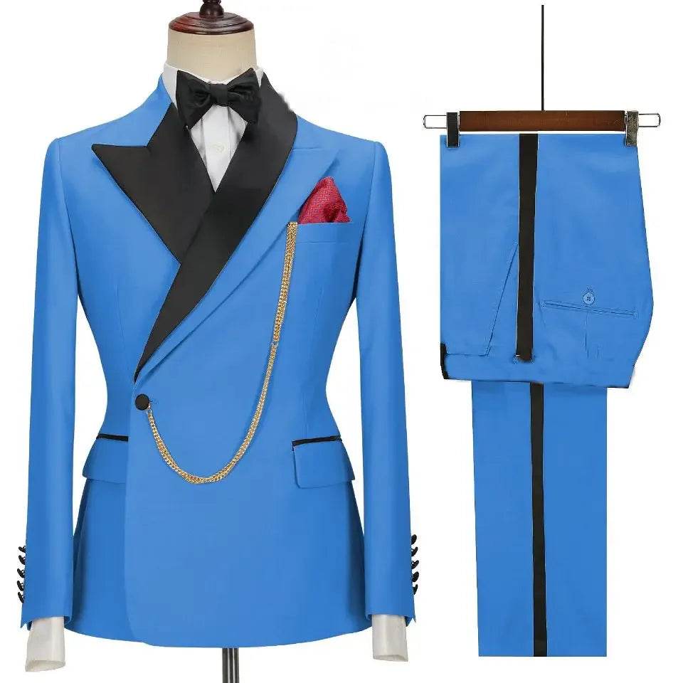 2024 Custom Black Tuxedo Suit for Men - Double Breasted, Peaked Lapel - Buy Center US