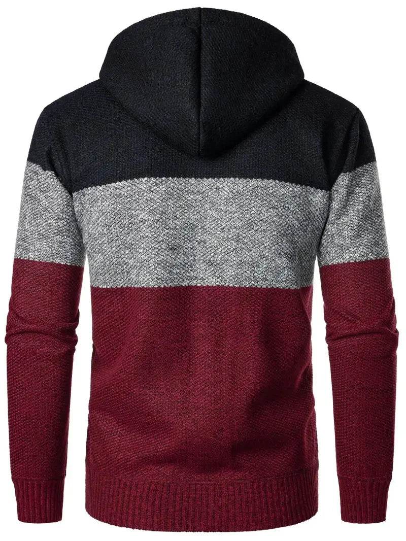 Men's Hooded Patchwork Cardigan - Comfortable Fall Zipper Sweater 3XL - Buy Center US