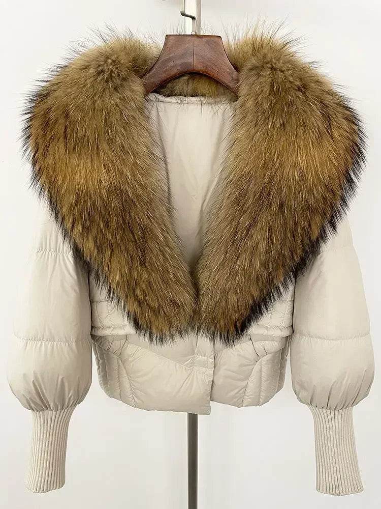 Elegant Casual Women’s Raccoon Fur Collar Coat - Winter Jacket 2024 - Buy Center US