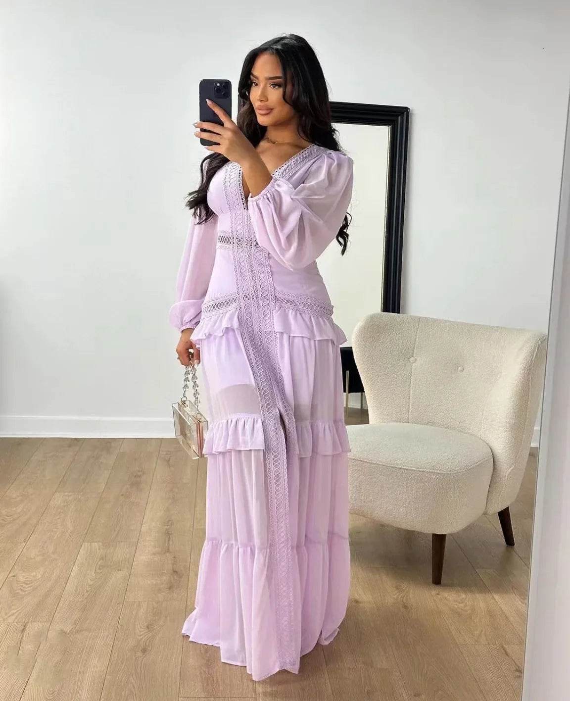 Elegant Women’s Long Sleeved Ruffle Dress - Stylish Party Wear - Buy Center US