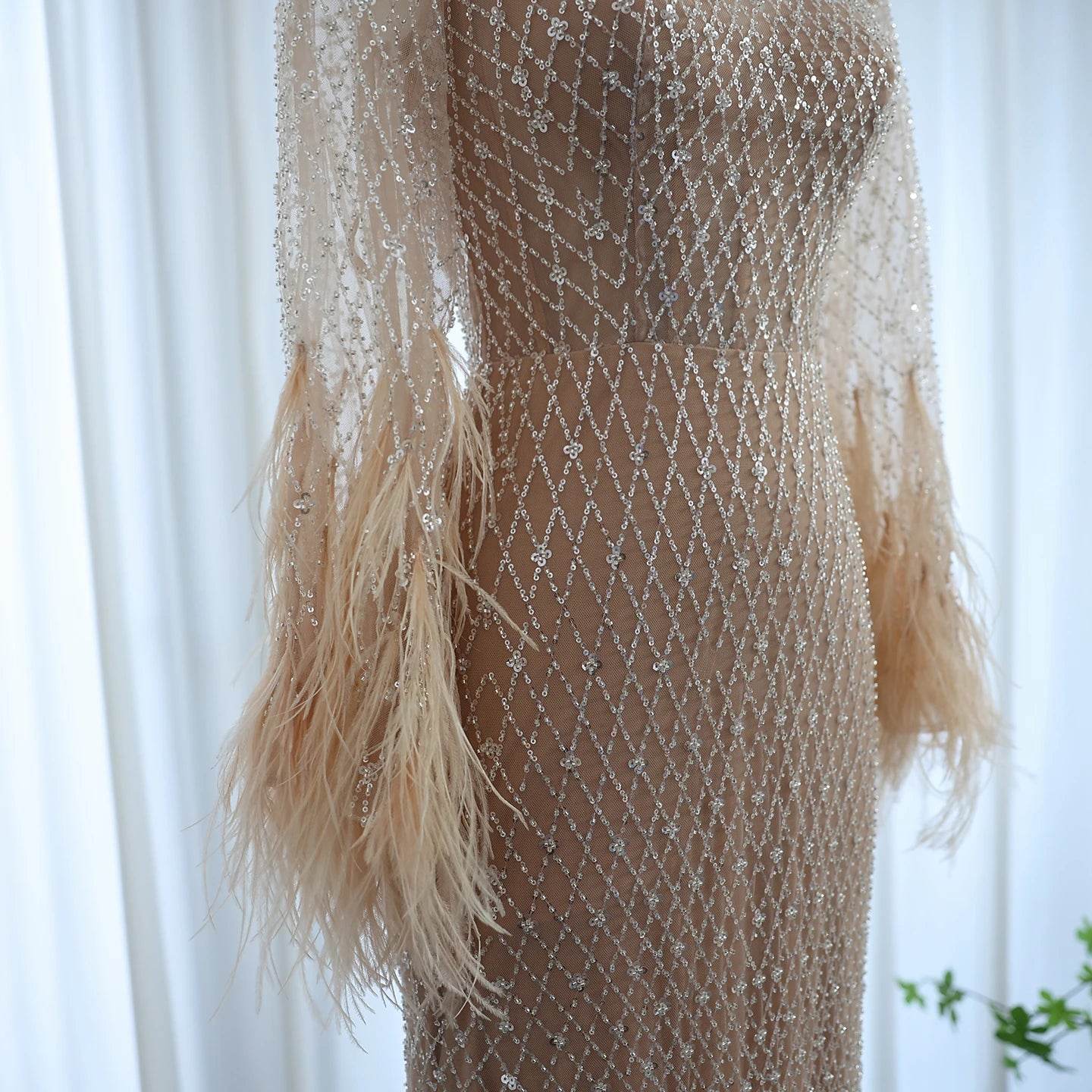 Sharon Said Luxury Evening Dress - High Neck, Full Sleeve, Beaded Gown - Buy Center US