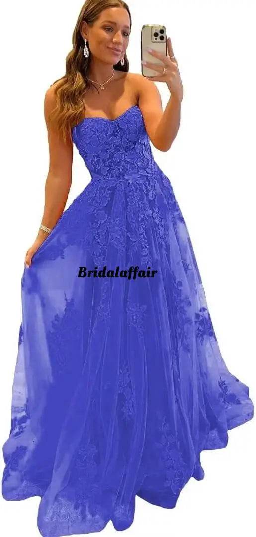 Bridalaffair Orange Lace Applique A-Line Prom Dress - Sweetheart Neckline - Buy Center US