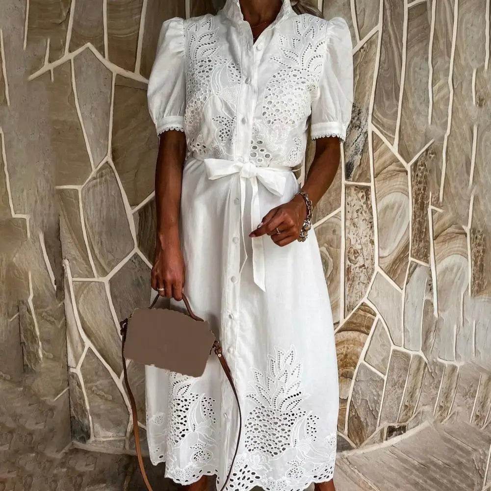 SANWOOD Women’s Summer Maxi Dress - Elegant Puff Sleeve, A-Line Style - Buy Center US