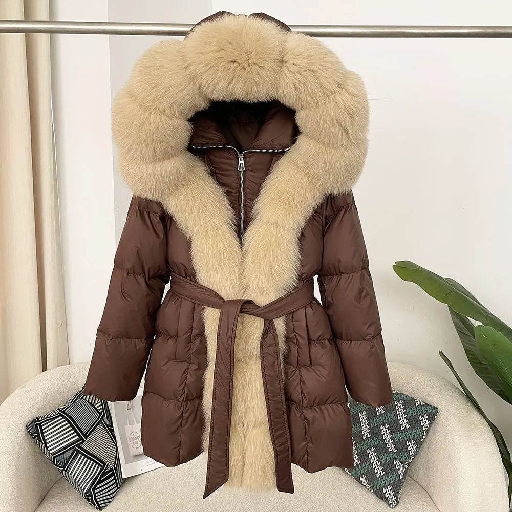 Women's Thick Warm Duck Down Coat - Hooded with Real Fox Fur - Buy Center US