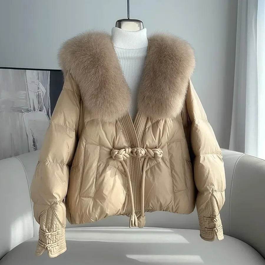 Women's Chinese Style Down Jacket - Fox Fur Collar, Winter Warmth - Buy Center US