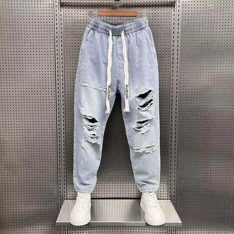 2024 Casual Loose Fit Denim Jeans for Men - Distressed Blue Joggers - Buy Center US