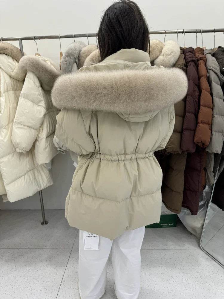 LAJWMPLX Women’s Winter Puffer Coat - Real Raccoon Fur Hood, Waterproof - Buy Center US