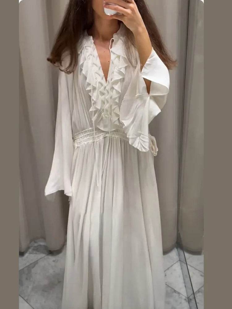 Elegant V-Neck Flounce Dress - Chic Loose Summer Gown for Women - Buy Center US
