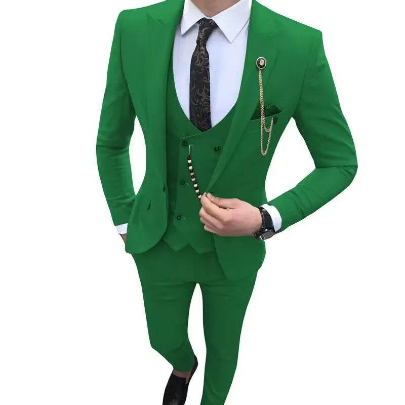 Kromoc Men's Slim Fit 3-Piece Suit - Wedding Tuxedo with Peak Lapel - Buy Center US