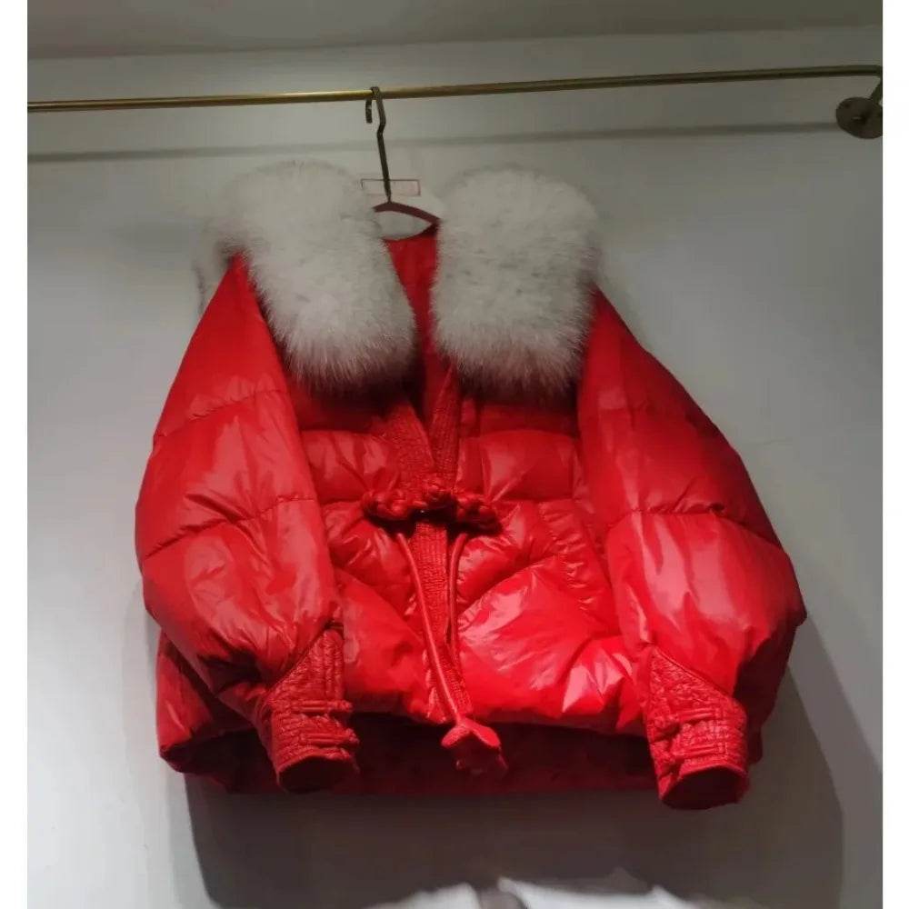 Women's Chinese Style Down Jacket - Thick Fur Collar, Warm Winter Coat - Buy Center US