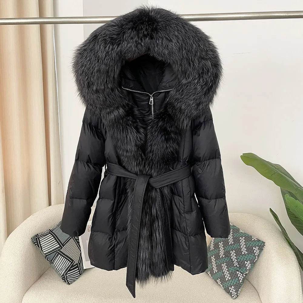 Women's Thick Warm Duck Down Coat - Hooded with Real Fox Fur - Buy Center US