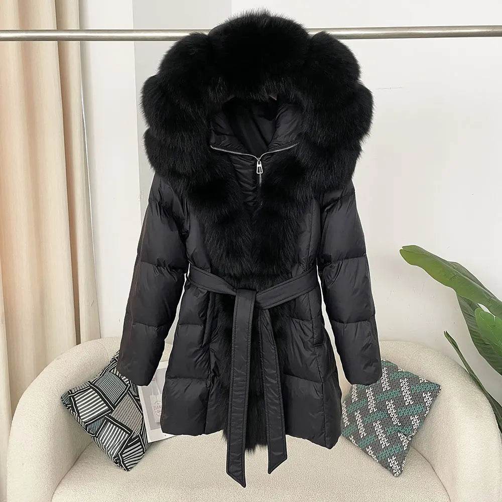 Women's Thick Warm Duck Down Coat - Hooded with Real Fox Fur - Buy Center US