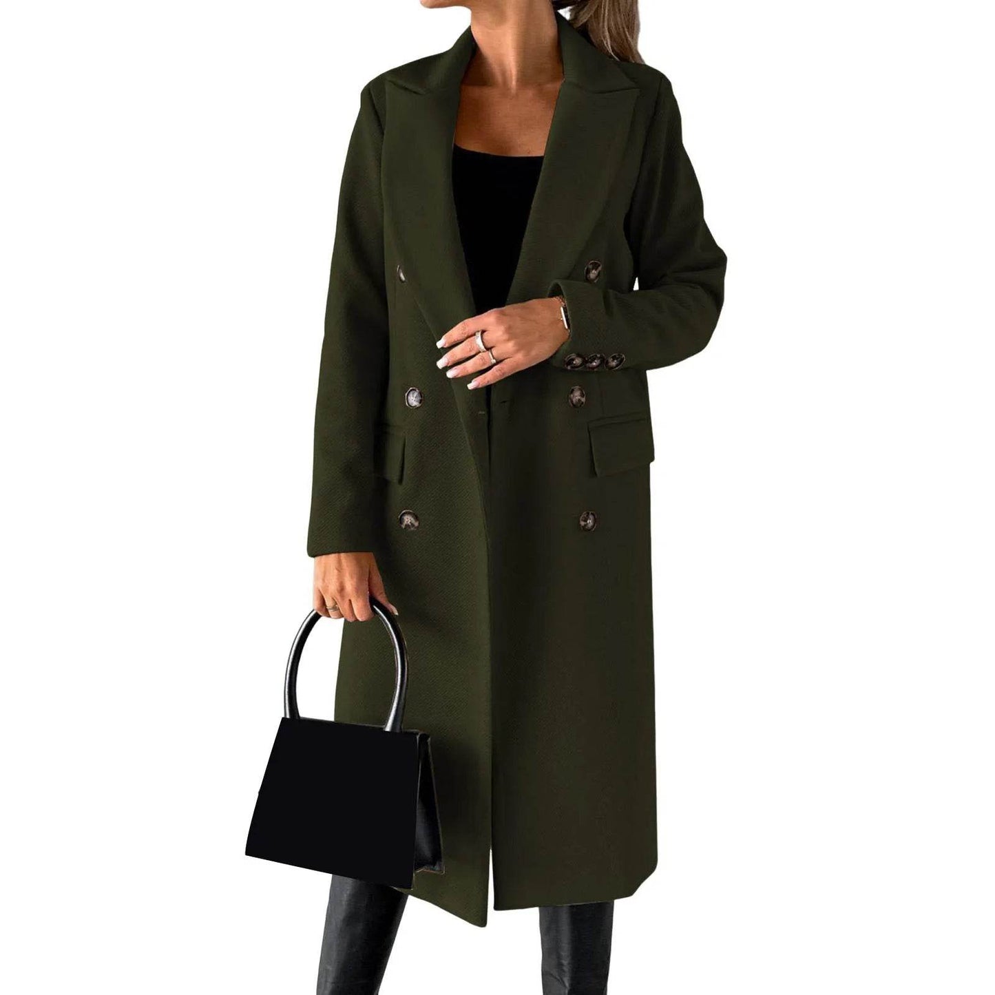 SANWOOD Women’s Double-Breasted Overcoat - Turn-Down Collar, Casual Style - Buy Center US