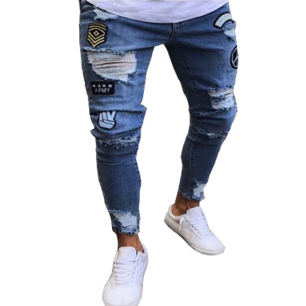 Tsingyi White Embroidery Ripped Jeans - Slim Fit Casual Denim - Buy Center US