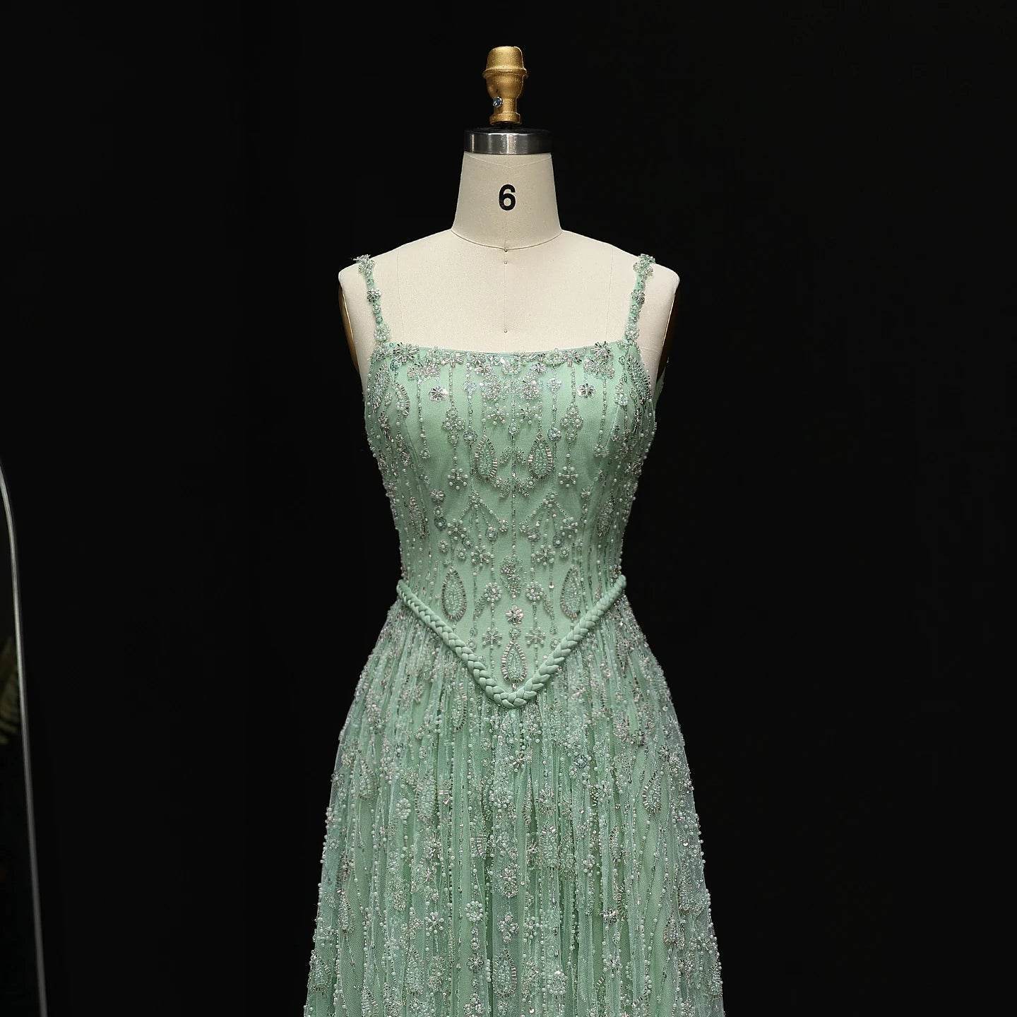 Sharon Said Sage Green Evening Dress - Elegant Spaghetti Strap Style - Buy Center US