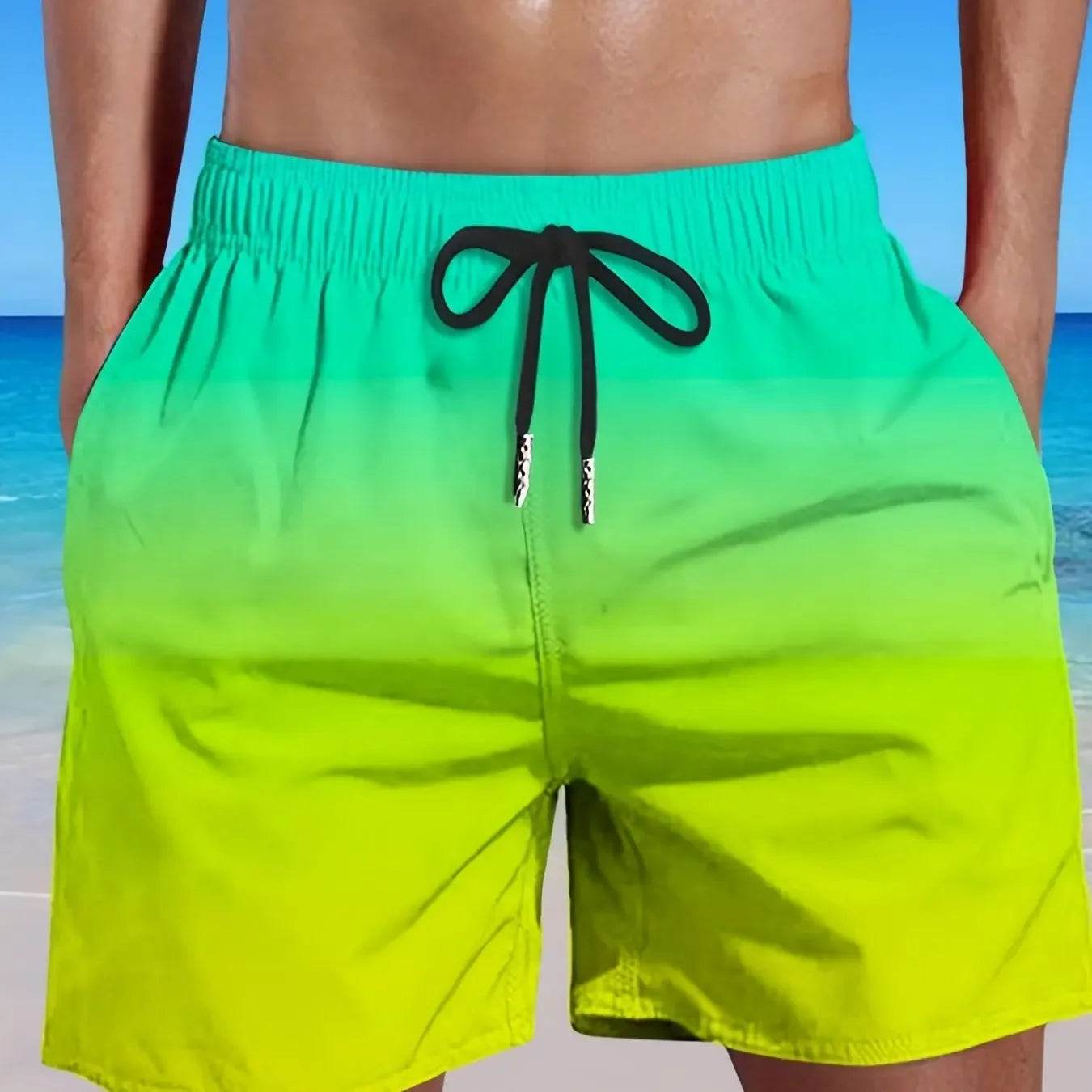 Men's Plus Size Gradient Beach Shorts - Elastic Drawstring Casual Pants - Buy Center US