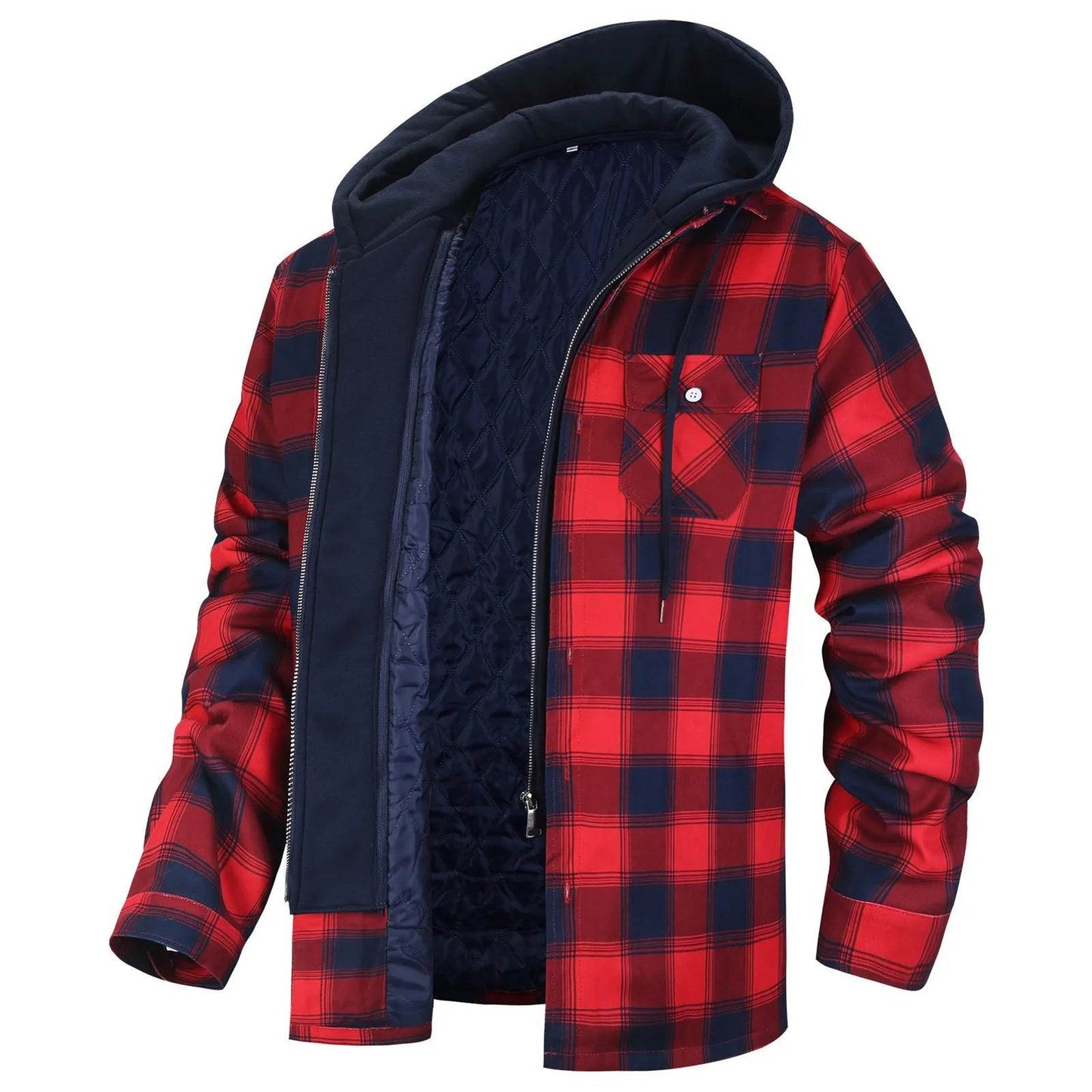 Men's Winter Flannel Cotton Shirt Jacket with Hood - Quilted & Warm - Buy Center US