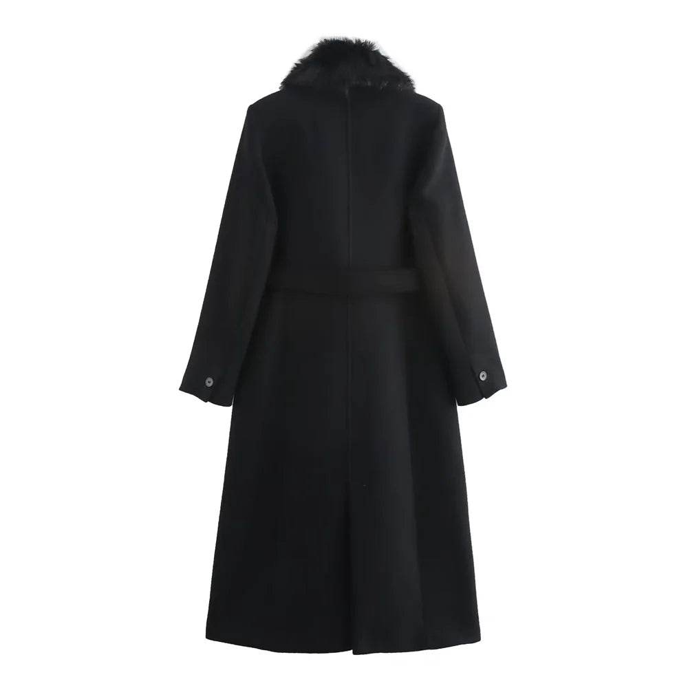 PB&Z Women's Warm Fur Collar Coat - Button and Pocket Details - Buy Center US