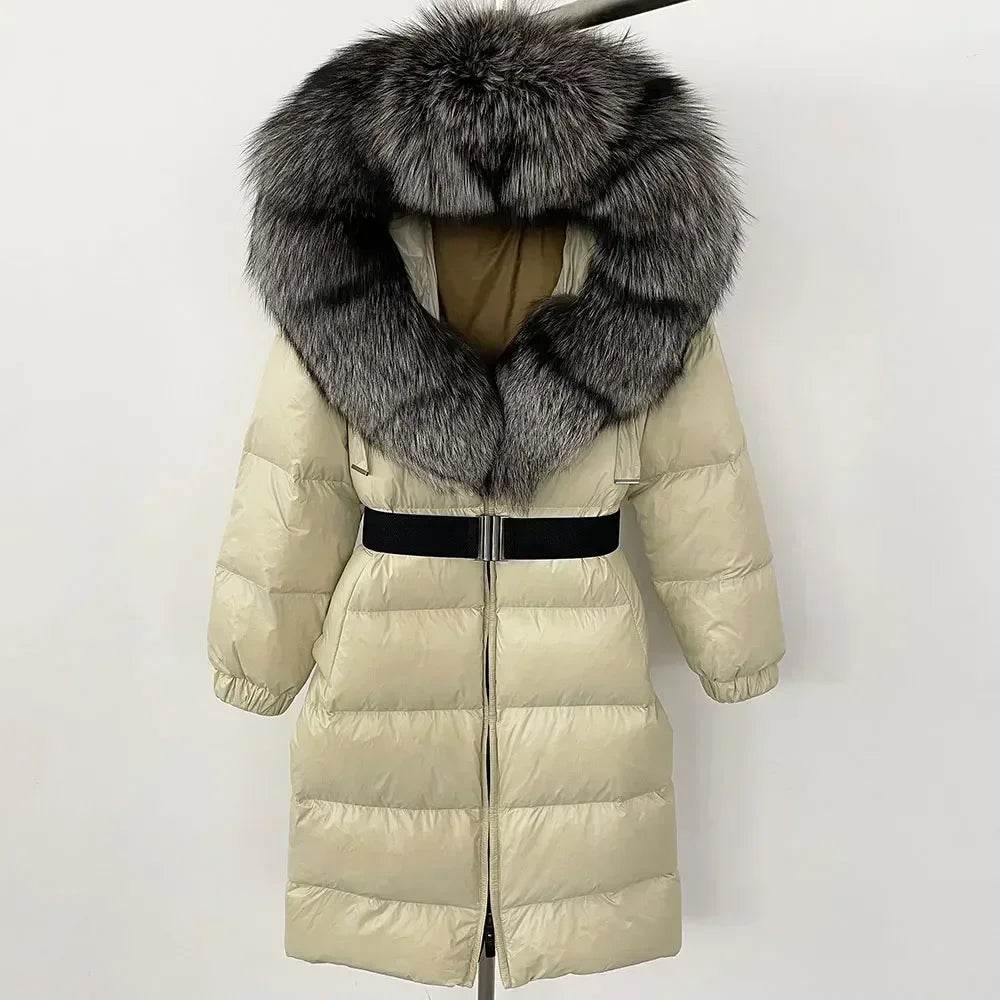 Warm Long Winter Jacket for Women - 90% White Duck Down, Fox Fur Collar - Buy Center US