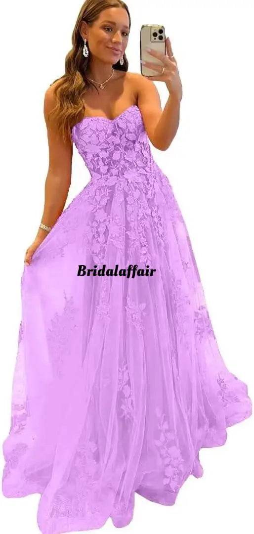 Bridalaffair Orange Lace Applique A-Line Prom Dress - Sweetheart Neckline - Buy Center US