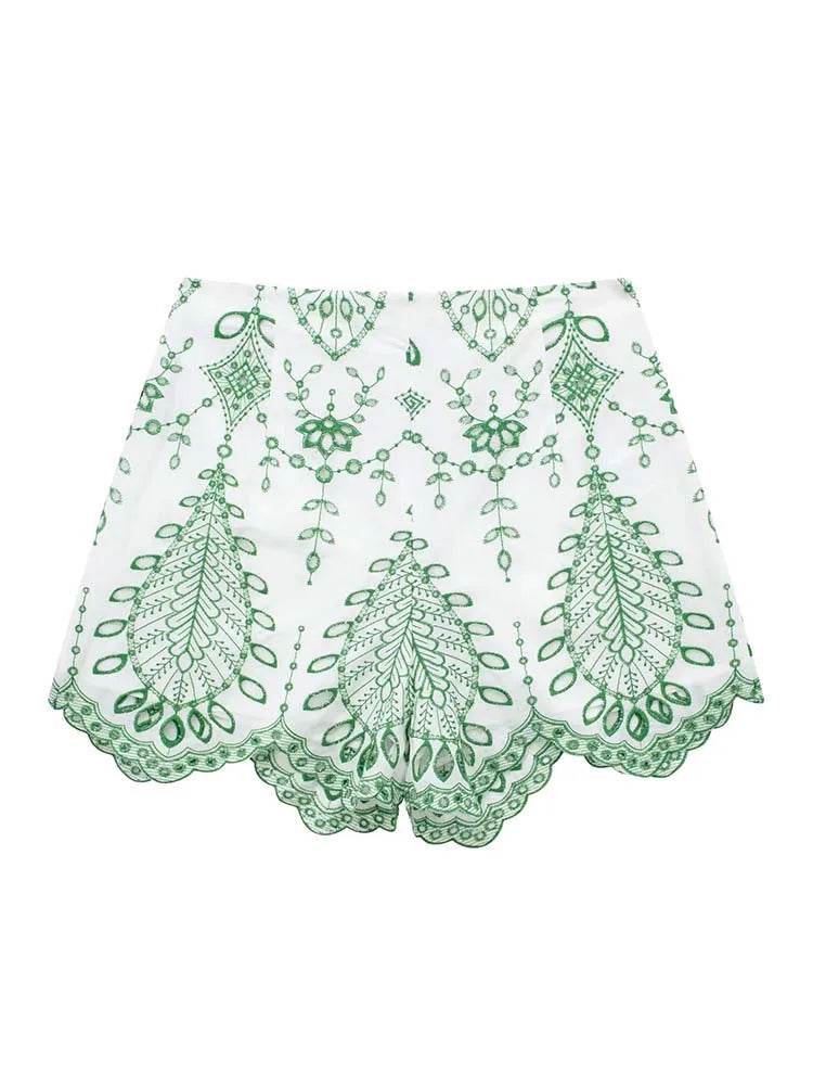 Summer 2024 Women’s 2-Piece Shorts Set - Fashionable Embroidery Blouse - Buy Center US
