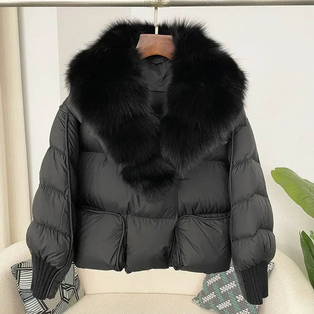 Women's Thick Warm Fox Fur Collar Coat - Casual Duck Down Jacket - Buy Center US