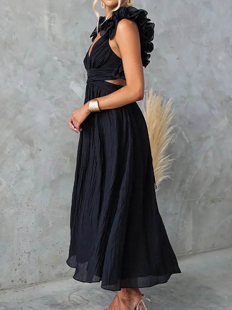 MAFIRRY Women’s V-Neck Hollow Out Maxi Dress - Elegant Summer Style - Buy Center US