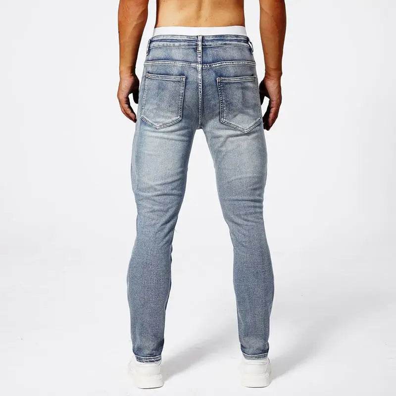 Trendy Two-Tone Distressed Jeans for Men - Slim Fit Summer Pants - Buy Center US