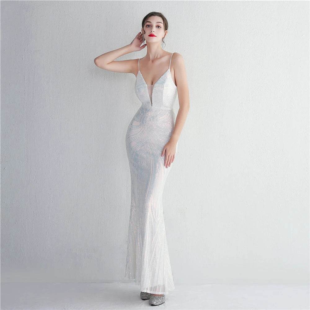 HBLL Sexy V Neck Maxi Dress - Purple Sequin Formal Gown for Parties - Buy Center US