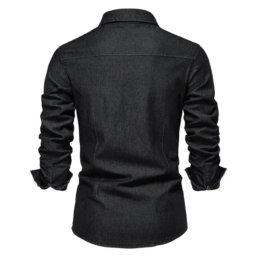 High-Quality Cotton Denim Shirt - Men's Slim Fit Casual Long Sleeve - Buy Center US