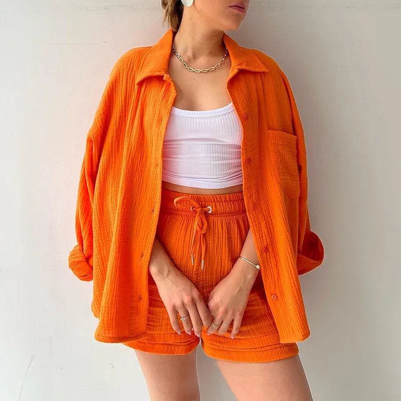 Women's Summer Shorts Set - White Casual Outfit with Long Shirt - Buy Center US